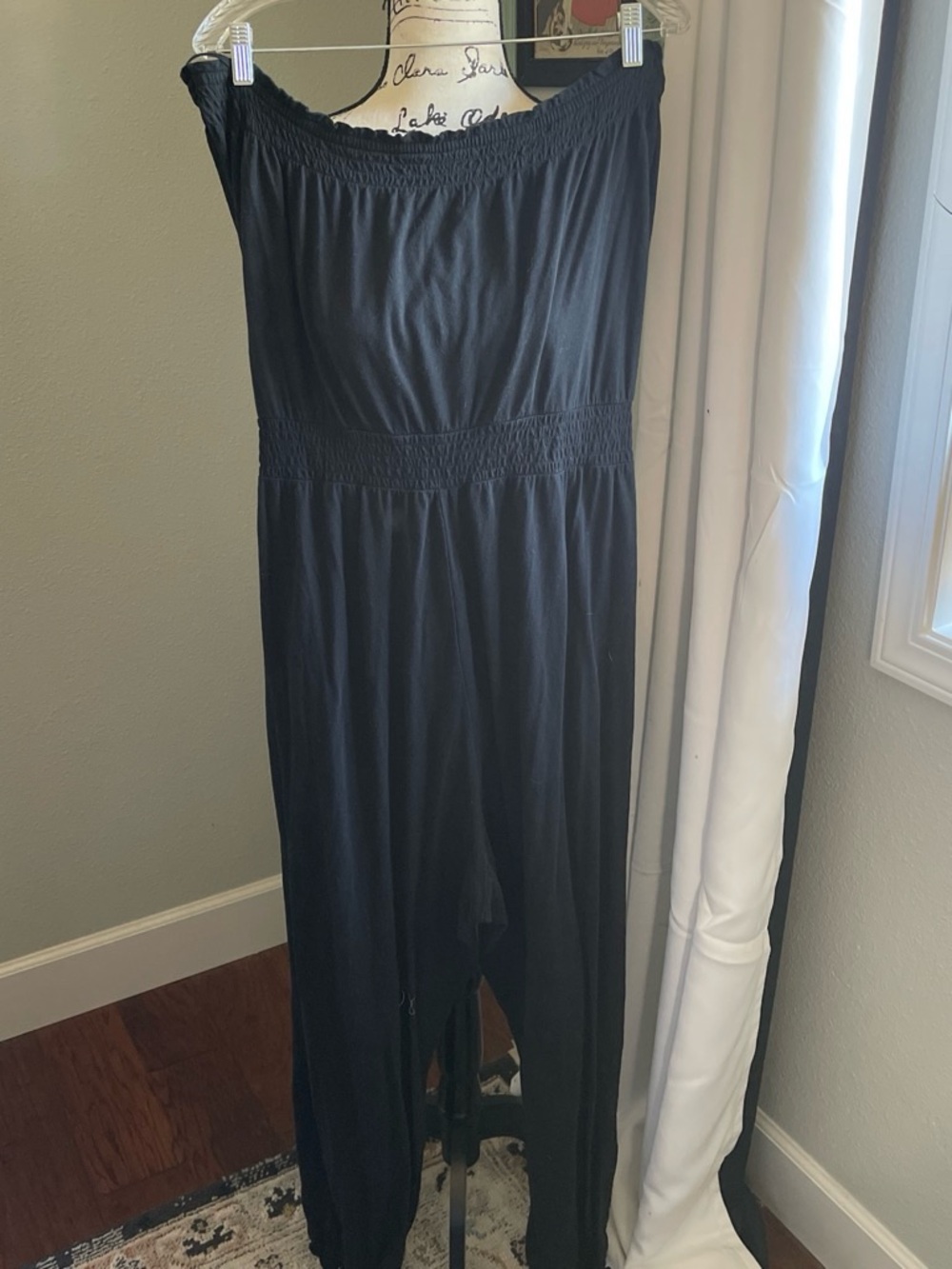 aerie Black Strapless Smocked Jumpsuit